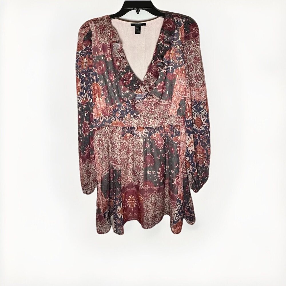 Forever 21 Floral Mini Dress Womens Large Long Sleeve Side Zippered